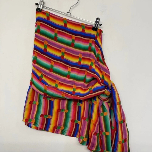 All Things Lauren Mochi Roselie Striped Draped Ties Mini Skirt Red Pink XS - Picture 7 of 15